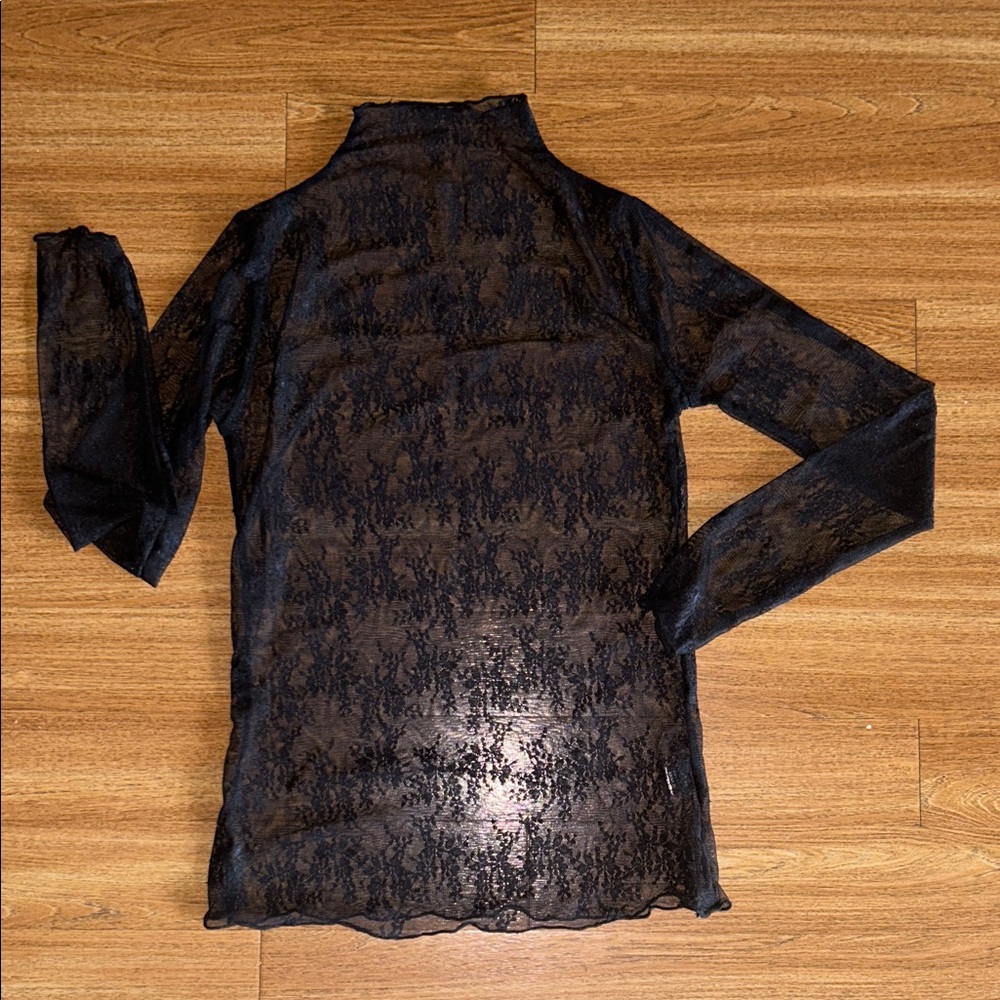 NEW Lace Sheer Long Sleeve Top - Black Sheer Feminine Long Sleeve Tee - Picture 6 of 8